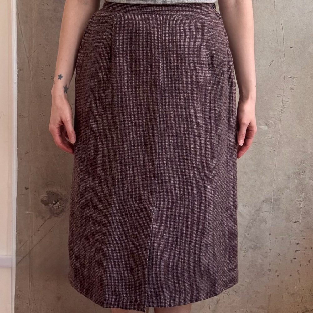 Vintage Multi-tone Brown Basket Weave Pencil Skirt Size S
